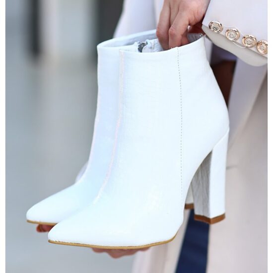 White Thick Heel Boots for Women High Heel AL-221