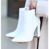 White Thick Heel Boots for Women High Heel AL-221