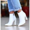 White Thick Heel Boots for Women High Heel AL-221