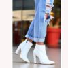 White Thick Heel Boots for Women High Heel AL-221