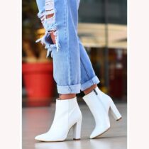 White Thick Heel Boots for Women High Heel AL-221