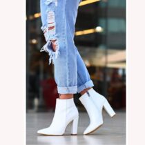 White Thick Heel Boots for Women High Heel AL-221