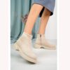 Beige Ankle Boots Low Heel Boots for Women AL-223