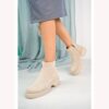 Beige Ankle Boots Low Heel Boots for Women AL-223