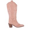 Beige Embroidered Low Heel Boot for Ladies TU-06