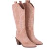 Beige Embroidered Low Heel Boot for Ladies TU-06