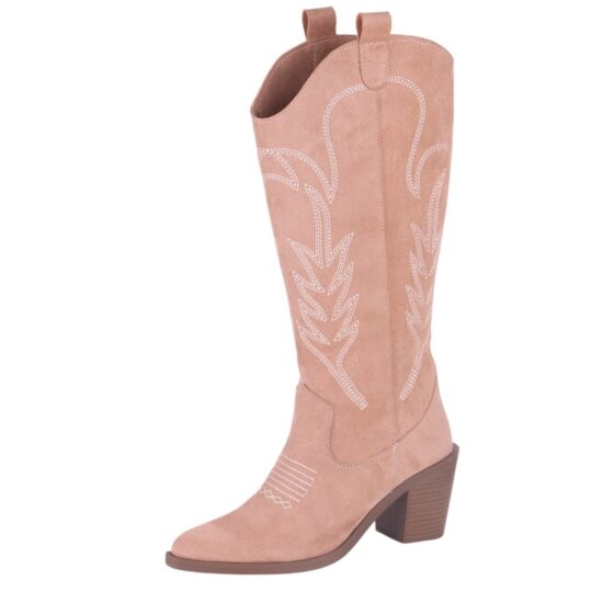 Beige Embroidered Low Heel Boot for Ladies TU-06