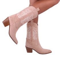 Beige Embroidered Western Cowboy Boots for Women TU-04