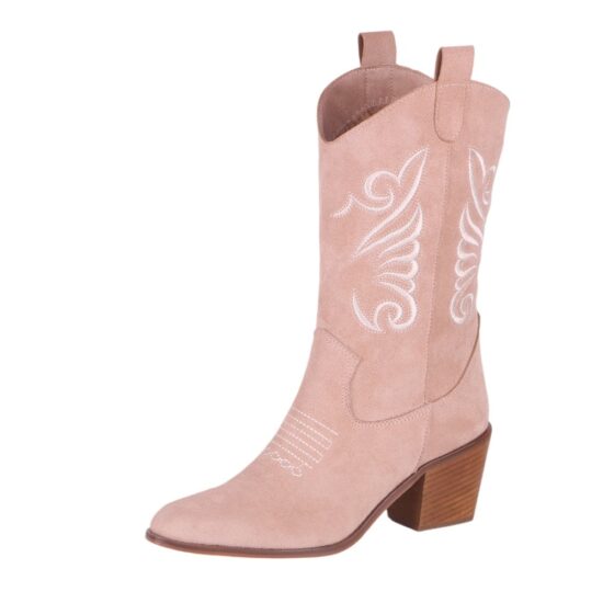 Beige Embroidered Western Cowboy Boots for Women TU-04