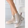 Beige Lace up Ankle Boots for Women Low Heel AL-226