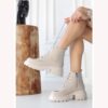 Beige Lace up Ankle Boots for Women Low Heel AL-226