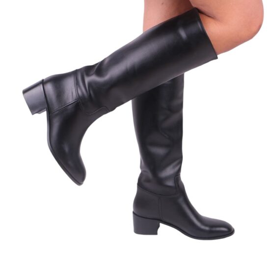 Black Block Heel Boots for Women Wide Calf TU-015