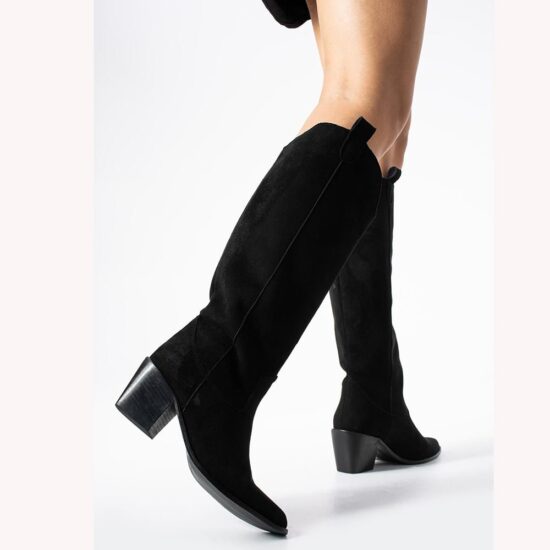 Black Chunky Heel Cowgirl Boots for Women TU-01