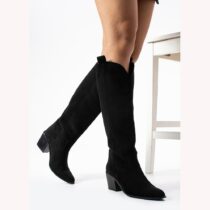 Black Chunky Heel Cowgirl Boots for Women TU-01