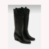 Black Embroidered Boots Knee Length TU-08