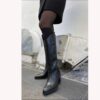 Black Embroidered Low Heel Boot for Ladies TU-06