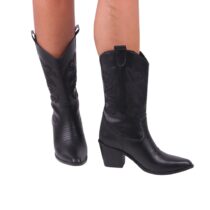 Black Embroidered Western Cowboy Boots for Women TU-04