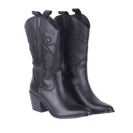 Black Embroidered Western Cowboy Boots for Women TU-04