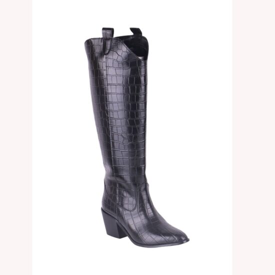 Black Knee High Crocodile Boots TU-022