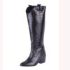 Black Knee High Crocodile Boots TU-022