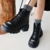 Black Lace up Ankle Boots for Women Low Heel AL-226