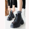 Black Lace up Ankle Boots for Women Low Heel AL-226