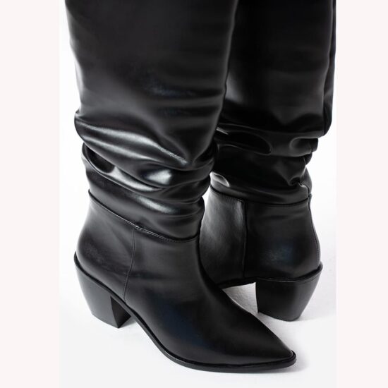 Black Low Heel Boots for Women Above Knee High TU-02