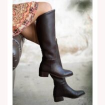 Black Low Heel Casual Leather Boots for Women TU-012