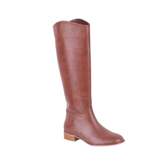 Brown Block Heel Boots for Women Wide Calf TU-015