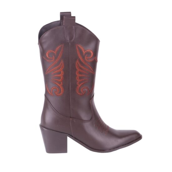 Brown Embroidered Western Cowboy Boots for Women TU-04