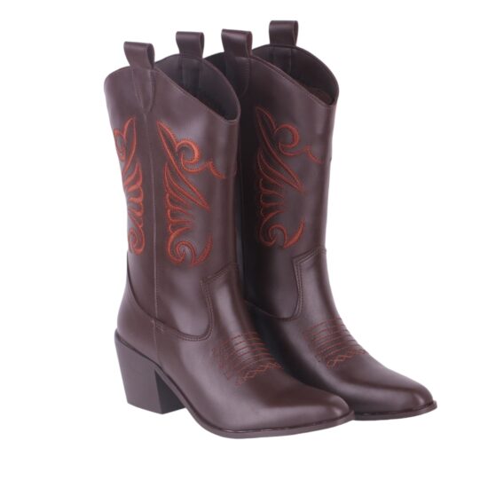 Brown Embroidered Western Cowboy Boots for Women TU-04