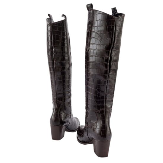 Brown Knee High Crocodile Boots TU-022