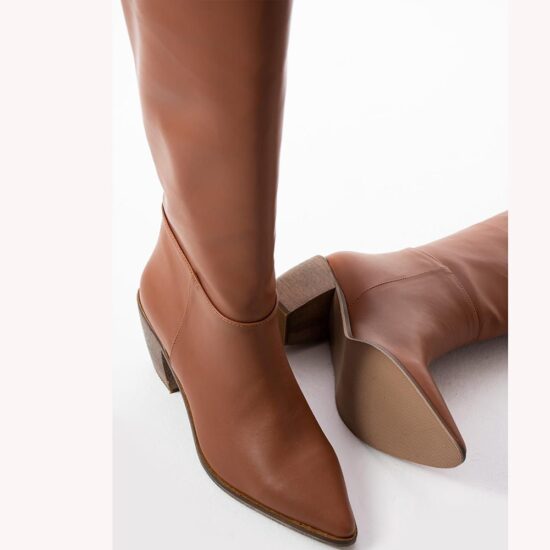 Brown Low Heel Boots for Women Above Knee High