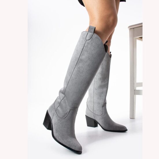 Gray Chunky Heel Cowgirl Boots for Women TU-01