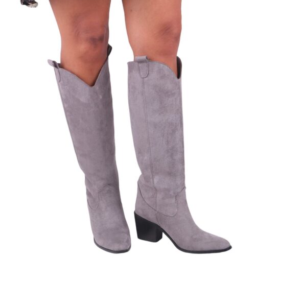 Gray Chunky Heel Cowgirl Boots for Women TU-01