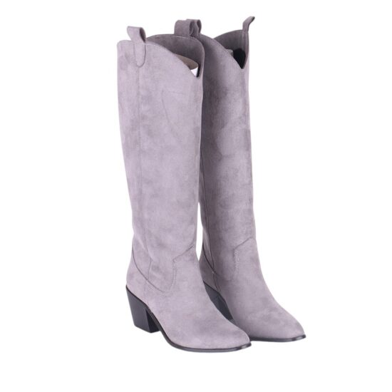 Gray Chunky Heel Cowgirl Boots for Women TU-01