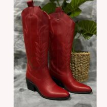 Red Embroidered Low Heel Boot for Ladies TU-06