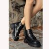 Shiny Lace up Ankle Boots for Women Low Heel AL-226