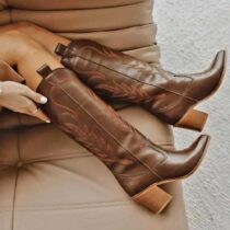 Tan Embroidery Cowboy Boots for Women TU-018