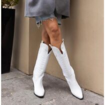 White Embroidered Boots Knee Length TU-08