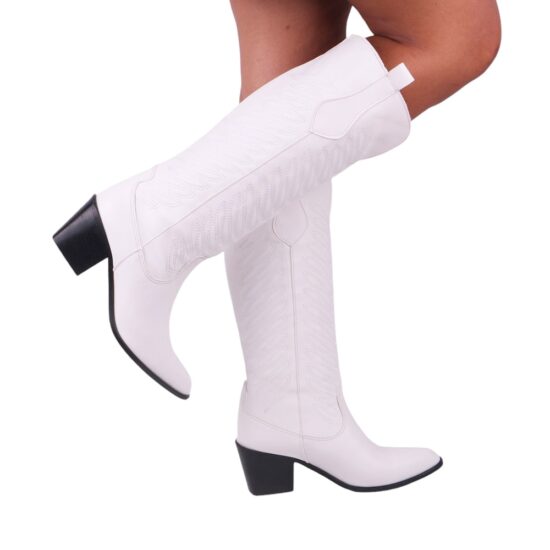 White Embroidered Boots Knee Length TU-08