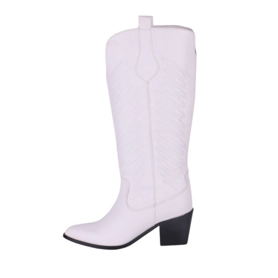 White Embroidered Boots Knee Length TU-08