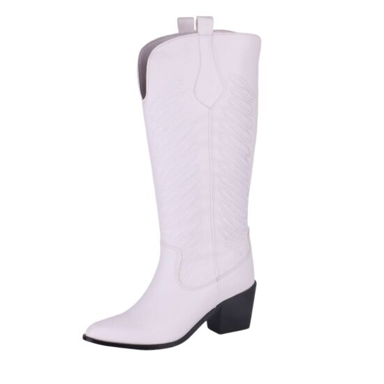 White Embroidered Boots Knee Length TU-08