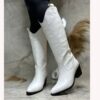 White Embroidered Low Heel Boot for Ladies TU-06