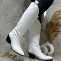 White Embroidered Low Heel Boot for Ladies TU-06