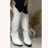 White Embroidered Low Heel Boot for Ladies TU-06