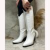 White Embroidered Low Heel Boot for Ladies TU-06