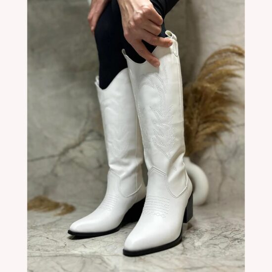 White Embroidery Cowboy Boots for Women TU-018