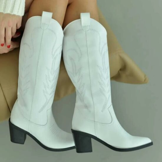 White Embroidery Cowboy Boots for Women TU-018