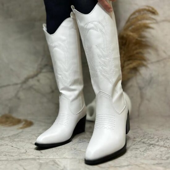 White Embroidery Cowboy Boots for Women TU-018